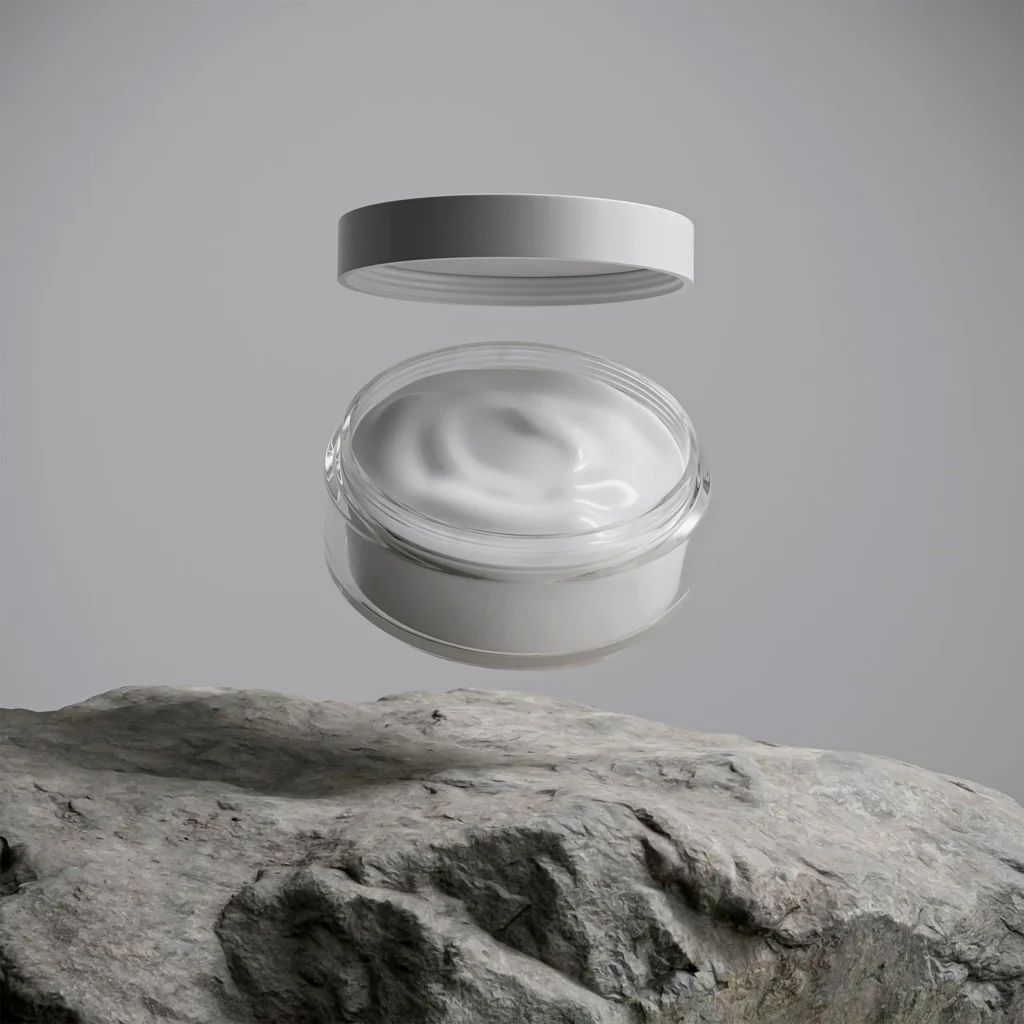 Cream jar floating above a rock