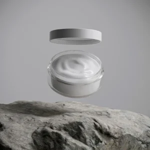 Cream jar floating above a rock