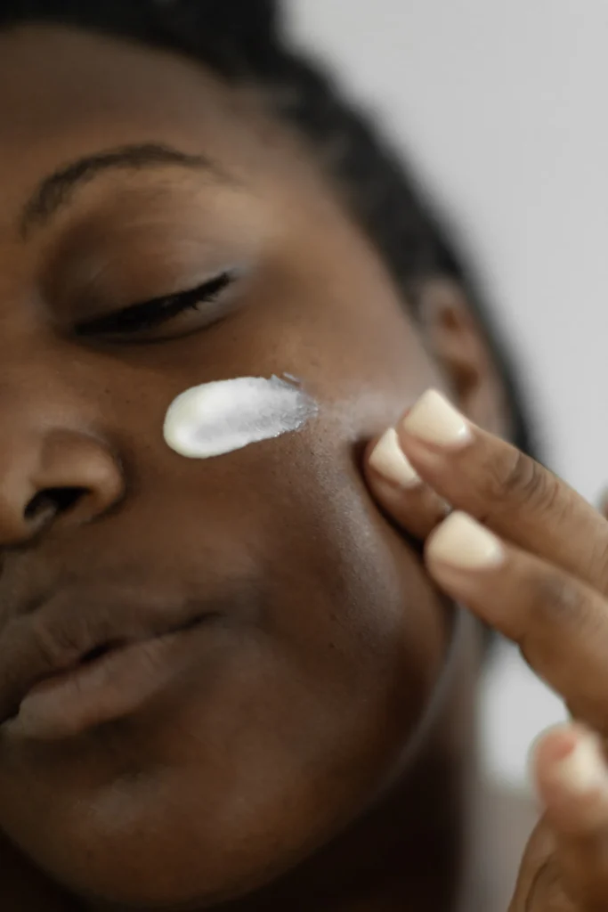 Cream applied to the cheek