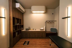 Warm wooden treatment room